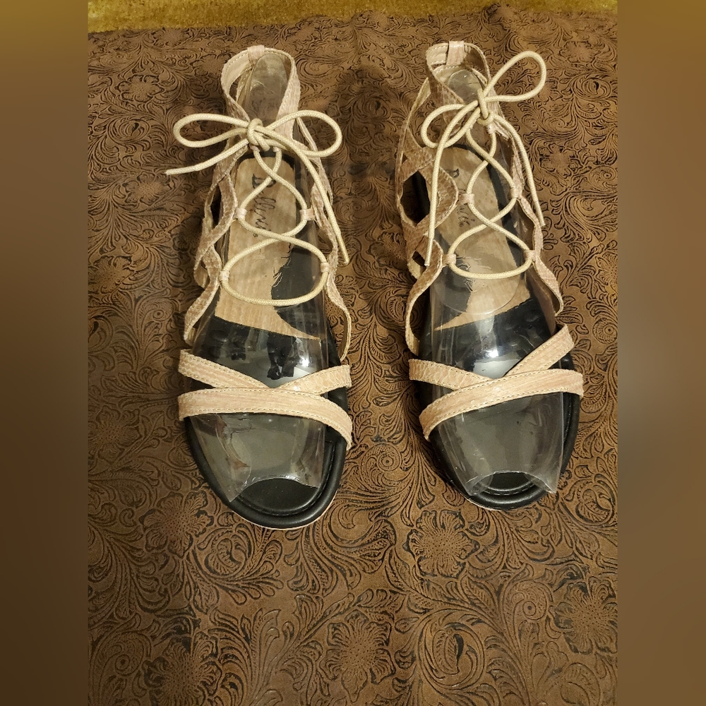 Bellini snake textile gladiator lace up sandal.